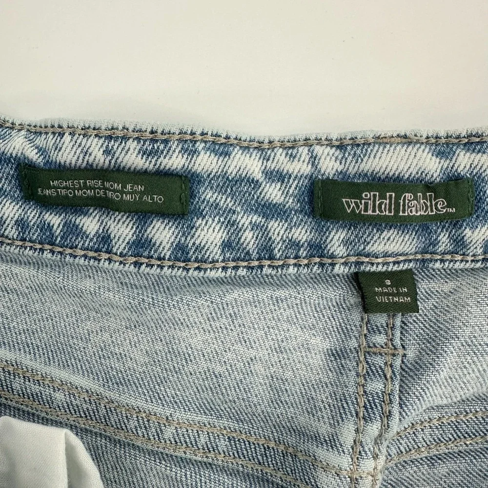 Wild Fable Mom Jeans Womens 8 Acid Blue Light Wash Denim Distressed Stretch